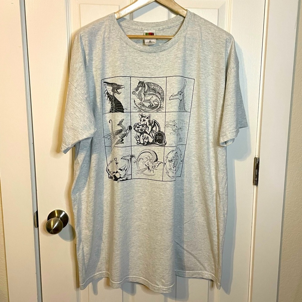 VTG Fruit of the Loom heather gray NMS Productions (?) dragons tee sz XXXL